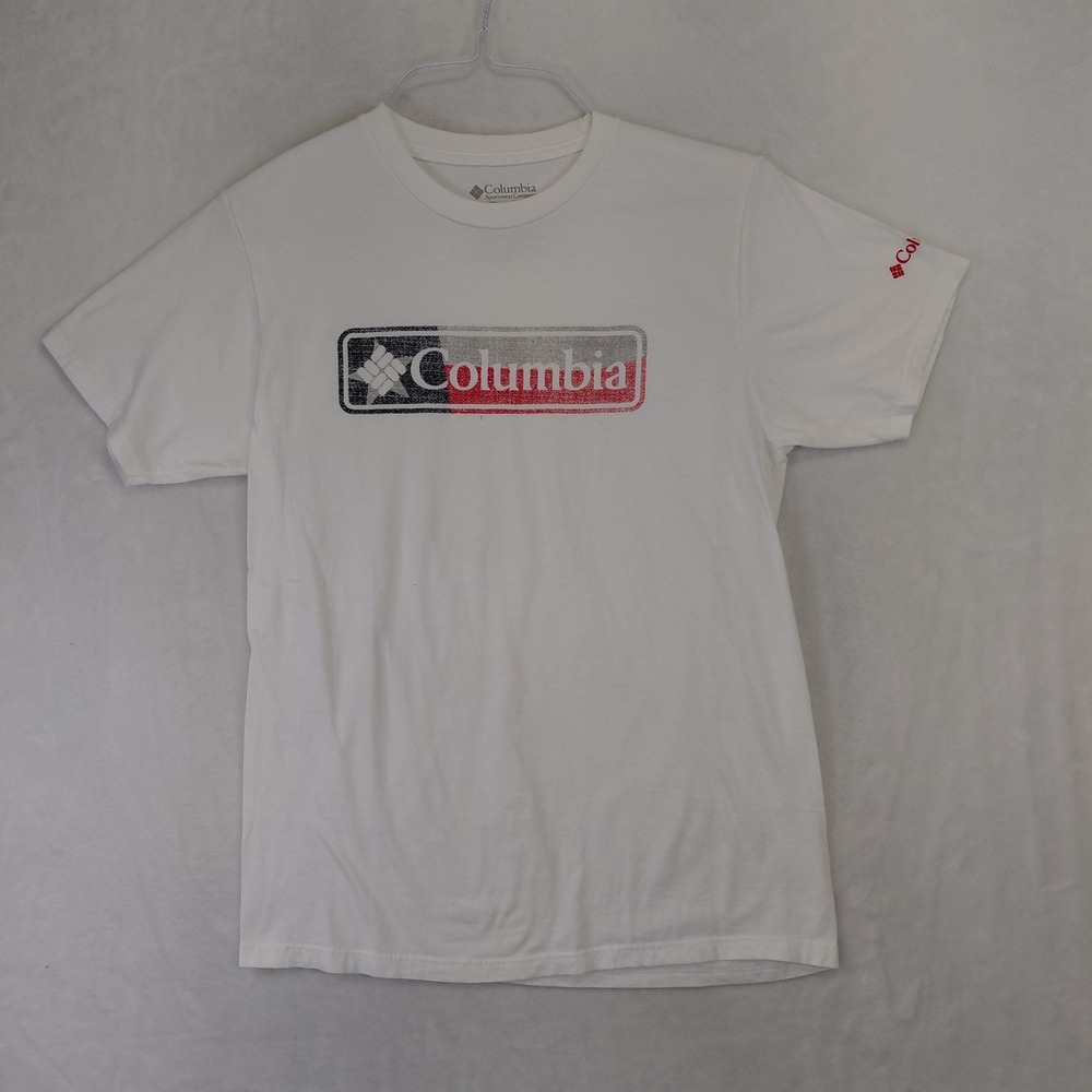 Columbia Mens Texas Flag Logo Graphic T-Shirt White Cotton Size M Short Sleeve